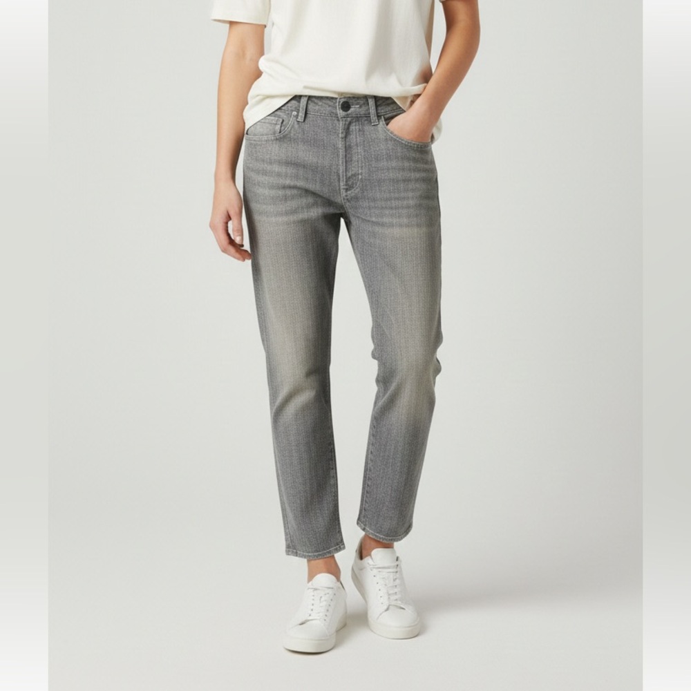 6397 Wide Leg Gingham Check Print Jeans Size 26 Gray